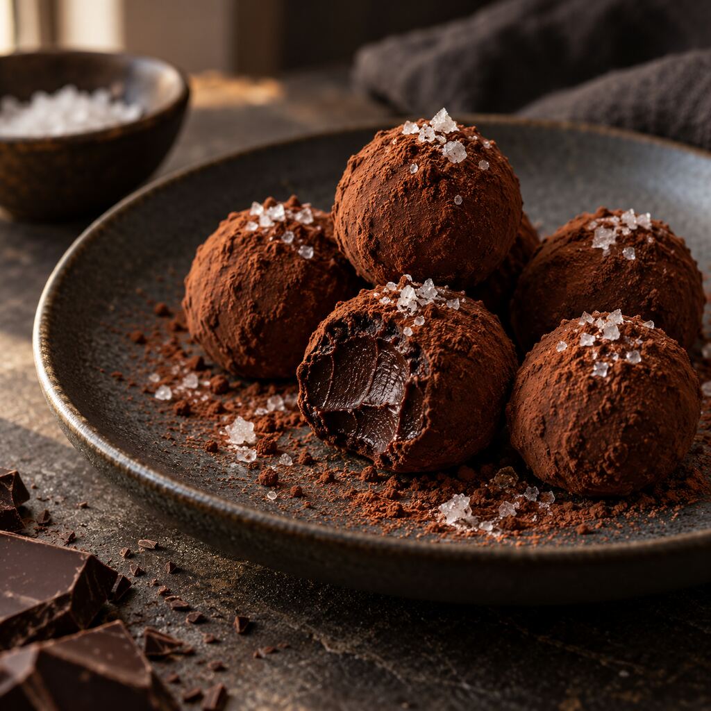 Dark-chocolate sea-salt truffles