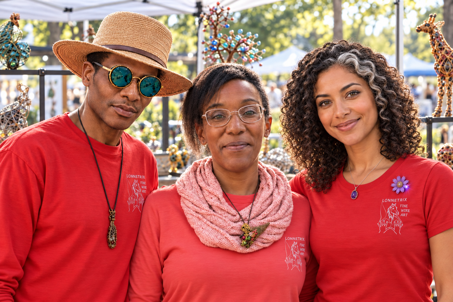 Lonnie Q. Ingram, Quia, and Aster Averi together at a Lonnetrix outdoor art booth